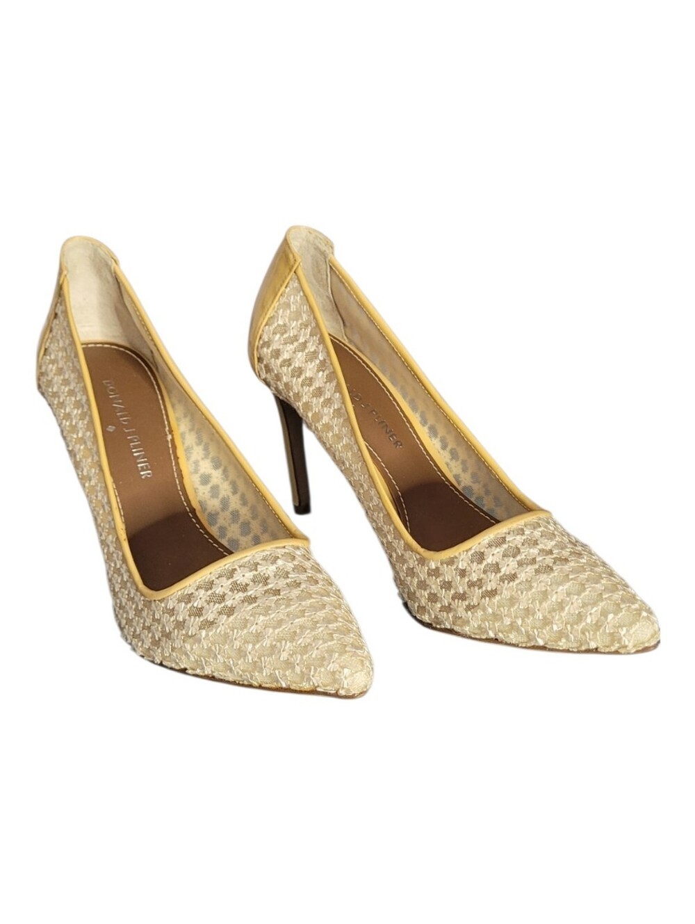 Elegant Beige Woven Pointed-Toe Heels - Women Size 6